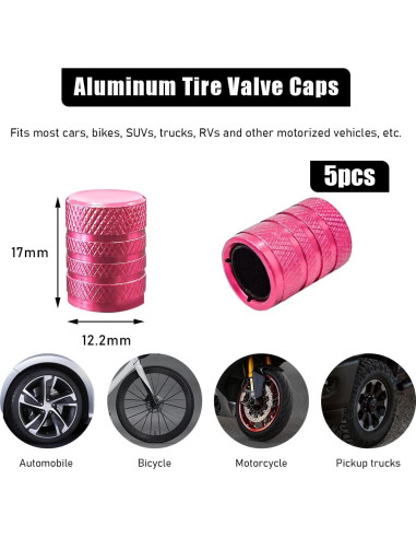 5 Tapones de Válvula de Neumático de Coche Povtii Rosa