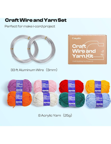 Kit de Tejido i-Cord Caydo con Hilos Acrílicos y Alambre