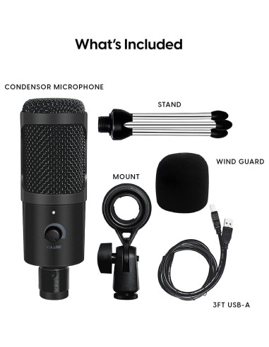 Micrófono USB TalkWorks con trípode - Ideal para PC y podcasts