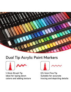 Marcadores Acrílicos Pagather 120 Colores Doble Punta Fina y Pincel 2