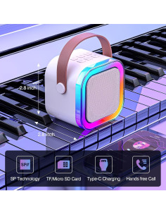 Mini Máquina de Karaoke K12 Beige con 2 Micrófonos Inalámbricos 2