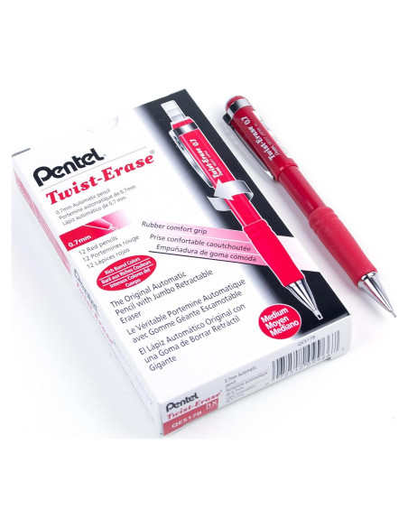 Lápiz Mecánico Pentel Twist-Erase III 0.7mm Rojo - 12 Unidades Lápiz Mecánico Pentel Twist-Erase III 0.7mm Rojo - 12 Unidades
