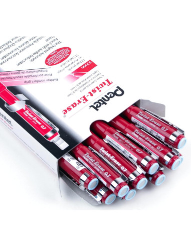 Lápiz Mecánico Pentel Twist-Erase III 0.7mm Rojo - 12 Unidades