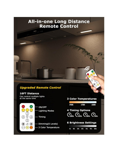 Luces LED Bajo Gabinete Skairipa 21.8 cm Inalámbricas 6Pack