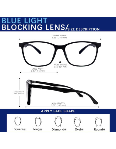 Gafas Anti Luz Azul BOSSWIN Cuadradas 99% Filtrado Claro