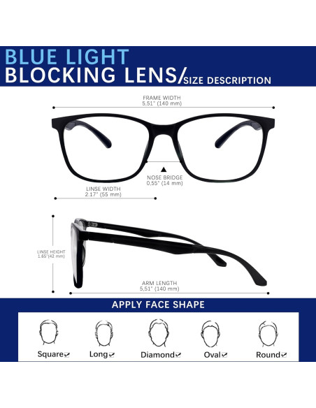 Gafas Anti Luz Azul BOSSWIN Cuadradas 99% Filtrado Claro