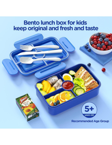 Caja Bento Jelife para Niños 1100ml Azul - A Prueba de Fugas Caja Bento Jelife para Niños 1100ml Azul - A Prueba de Fugas