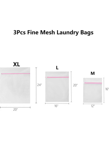3 Bolsas de Lavandería de Malla Fina Lsnhincp - Cremallera