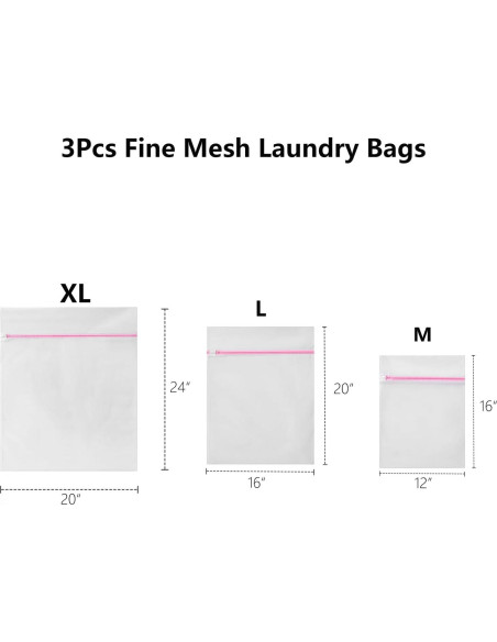 3 Bolsas de Lavandería de Malla Fina Lsnhincp - Cremallera