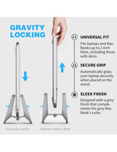 Soporte Vertical para Laptop AFOOYO Ajustable Gris - Bloqueo por Gravedad