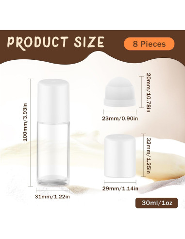 8 Botellas de Vidrio 30ml con Rodillo para Aceite Esencial