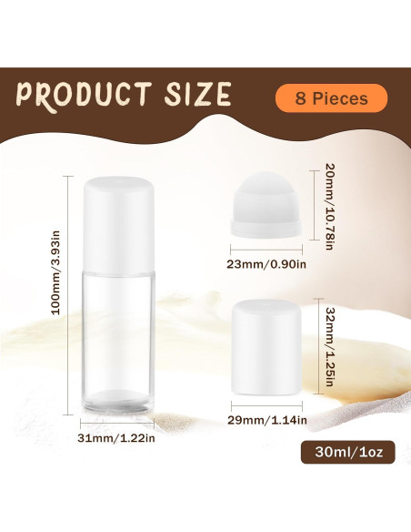 8 Botellas de Vidrio 30ml con Rodillo para Aceite Esencial