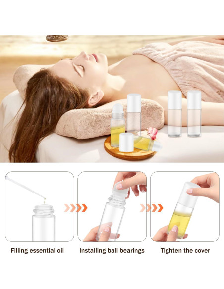 8 Botellas de Vidrio 30ml con Rodillo para Aceite Esencial