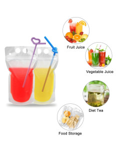 100 Bolsas de Bebida Ucio Recerrables 450 ml Translúcidas 2
