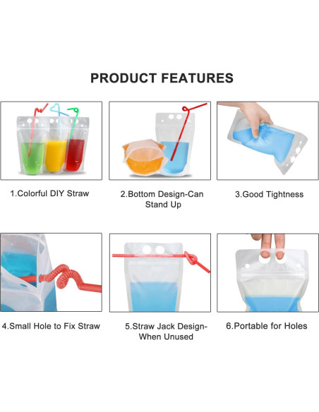 100 Bolsas de Bebida Ucio Recerrables 450 ml Translúcidas