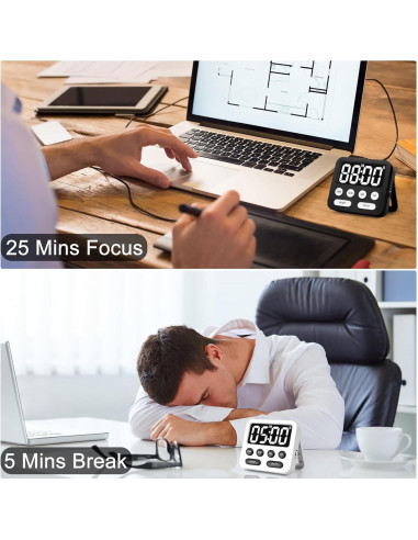 Temporizador Pomodoro Digital AOUVES con Pantalla Grande Negro