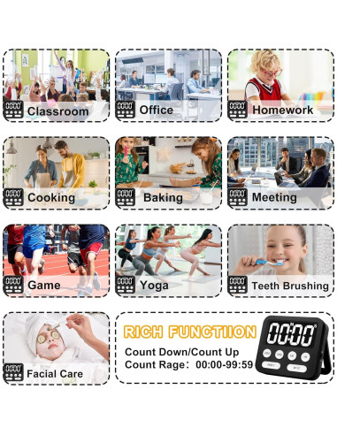 Temporizador Pomodoro Digital AOUVES con Pantalla Grande Negro