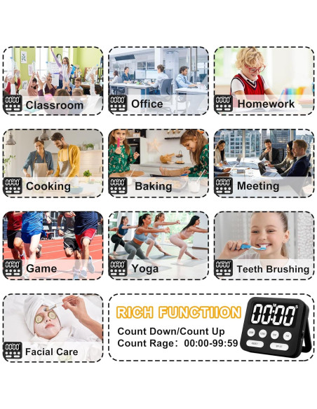 Temporizador Pomodoro Digital AOUVES con Pantalla Grande Negro