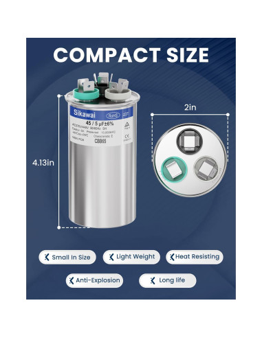 Capacitor CBB65B 45/5uF 370/440V Sikawai para Aire Acondicionado