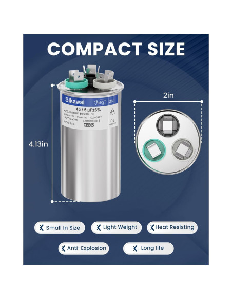 Capacitor CBB65B 45/5uF 370/440V Sikawai para Aire Acondicionado
