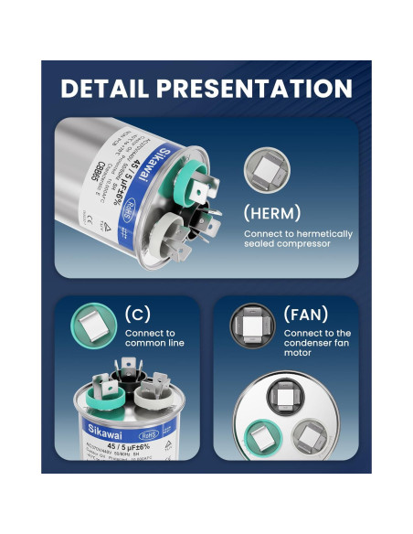 Capacitor CBB65B 45/5uF 370/440V Sikawai para Aire Acondicionado