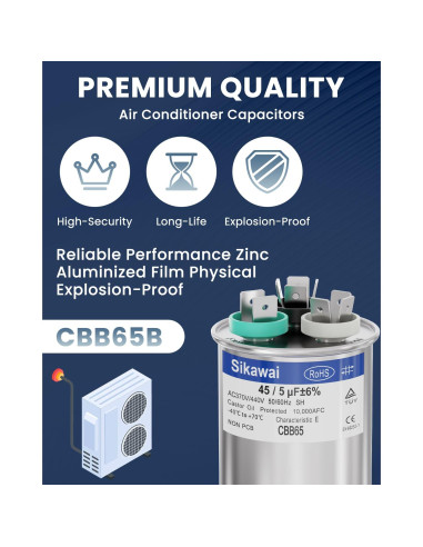 Capacitor CBB65B 45/5uF 370/440V Sikawai para Aire Acondicionado