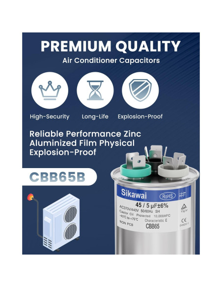 Capacitor CBB65B 45/5uF 370/440V Sikawai para Aire Acondicionado