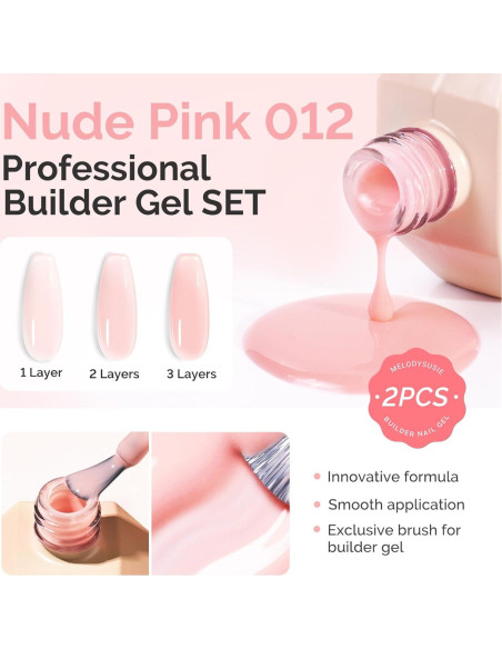Gel Base Rosa para Uñas MelodySusie 15ml - 2 Piezas