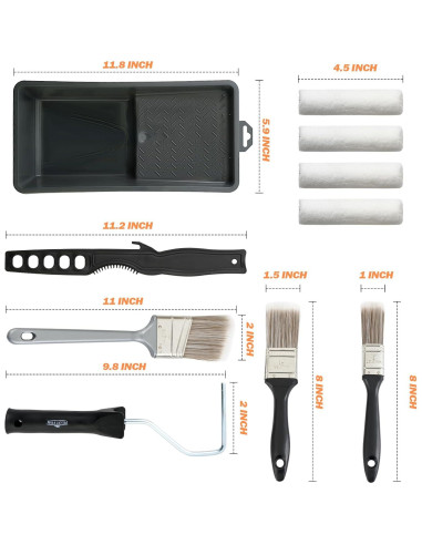 Kit de Pintura 11 Piezas PILOT FISH - Rodillos y Brochas 4"
