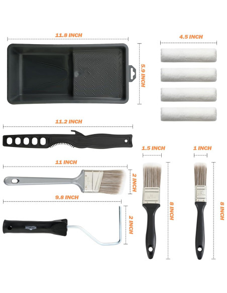 Kit de Pintura 11 Piezas PILOT FISH - Rodillos y Brochas 4" Kit de Pintura 11 Piezas PILOT FISH - Rodillos y Brochas 4"