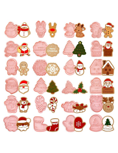 24 Cortadores de Galletas de Navidad YLOLUL 3D Rosa PVC