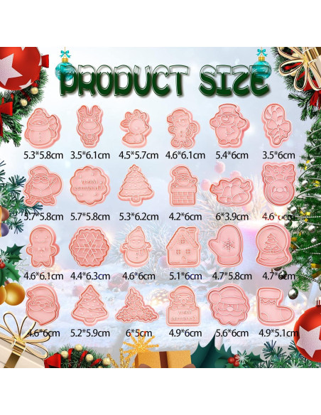 24 Cortadores de Galletas de Navidad YLOLUL 3D Rosa PVC