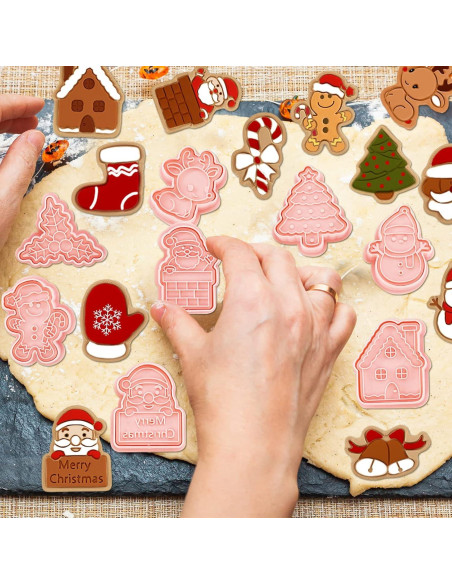 24 Cortadores de Galletas de Navidad YLOLUL 3D Rosa PVC