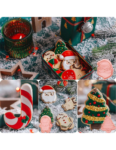 24 Cortadores de Galletas de Navidad YLOLUL 3D Rosa PVC