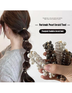 Lazos de Teléfono Trenzados Furimuk - 6 Piezas con Perlas 2