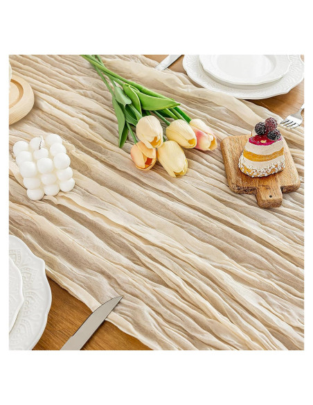Caminito de Mesa de Gasa Beige HOMEBROS 3 m Decoración