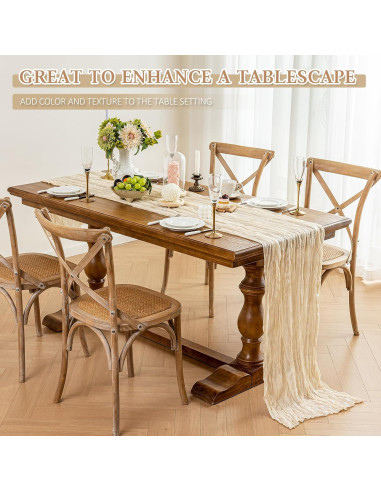 Caminito de Mesa de Gasa Beige HOMEBROS 3 m Decoración