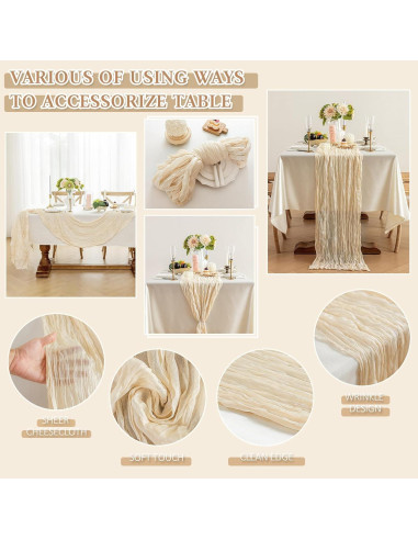 Caminito de Mesa de Gasa Beige HOMEBROS 3 m Decoración