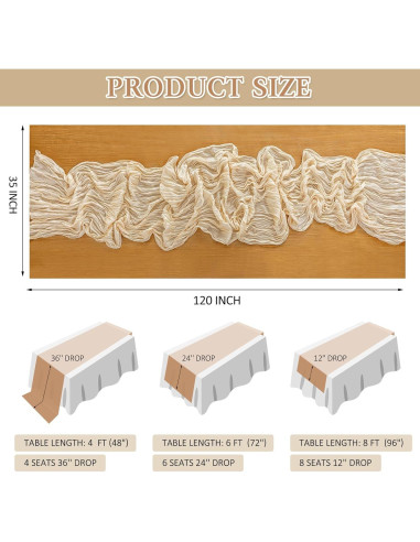 Caminito de Mesa de Gasa Beige HOMEBROS 3 m Decoración