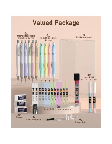 Conjunto de Lápices Mecánicos Nicpro 31PCS Pastel 0.5-2.0mm