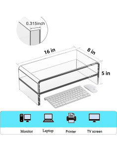 Soporte de Monitor Acrílico Genérico 2 Niveles 40.64x20.32 cm 2