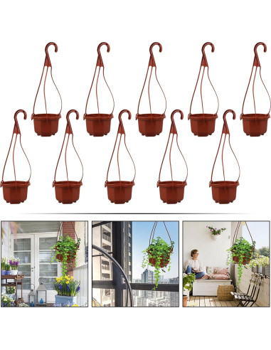 10 Macetas Colgantes Mipcase de Plástico 25x10cm Rojo Oscuro