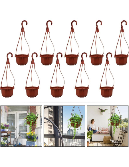 10 Macetas Colgantes Mipcase de Plástico 25x10cm Rojo Oscuro