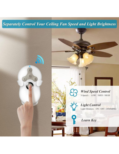 Kit Control Remoto Ventilador Techo Prichor HK05, Wi-Fi, 3 Velocidades