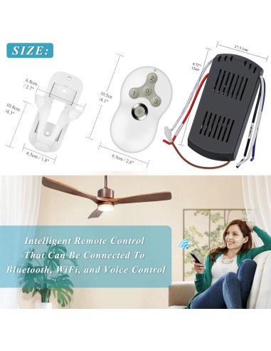 Kit Control Remoto Ventilador Techo Prichor HK05, Wi-Fi, 3 Velocidades