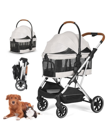 Carrito para Mascotas BEBEROAD T6 Plegable hasta 30kg Beige