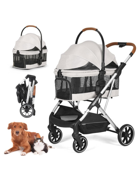 Carrito para Mascotas BEBEROAD T6 Plegable hasta 30kg Beige