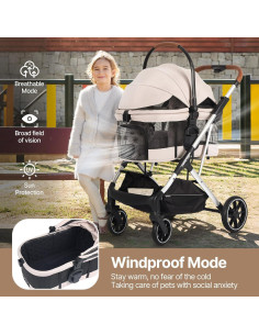 Carrito para Mascotas BEBEROAD T6 Plegable hasta 30kg Beige 2