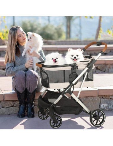 Carrito para Mascotas BEBEROAD T6 Plegable hasta 30kg Beige