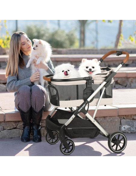 Carrito para Mascotas BEBEROAD T6 Plegable hasta 30kg Beige
